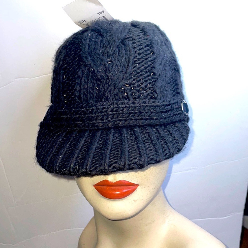Michael Kors Black Knit Cable Visor Hat